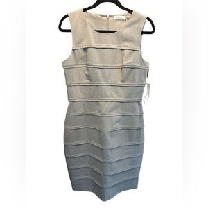 NWT Calvin Klein Size 10 Medium Gray Sleeveless Bodycon Tier Sheath Dress Career